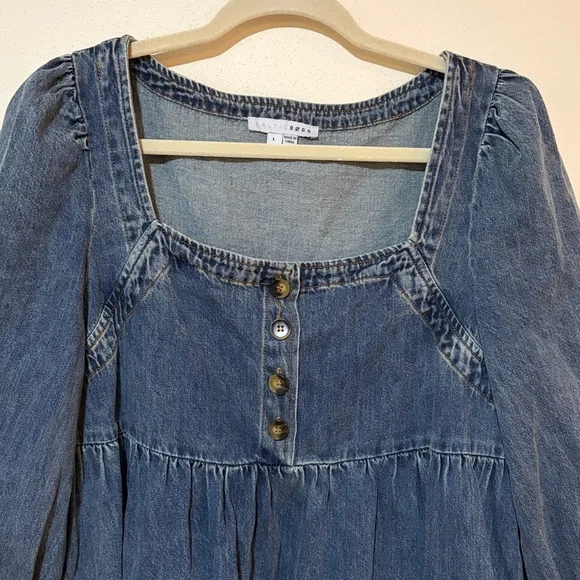 Baltic Born Gretchen Babydoll Long Sleeve Denim Mini Dress Size Large Western - Picture 4 of 11